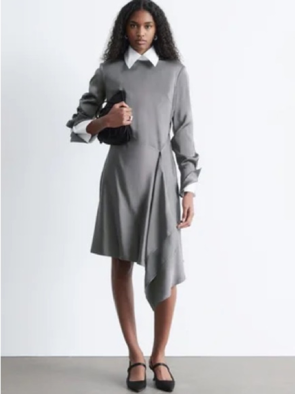 & Other Stories Grey Asymmetrical Dress with White Collar